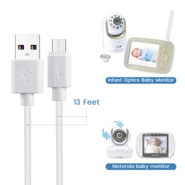 Smays Charger Cord Replacement for Infant Optics Baby Monitor, DXR-8, Babysense Owlet, Motorola Monitors - 13 ft Power Cable 2-Pack