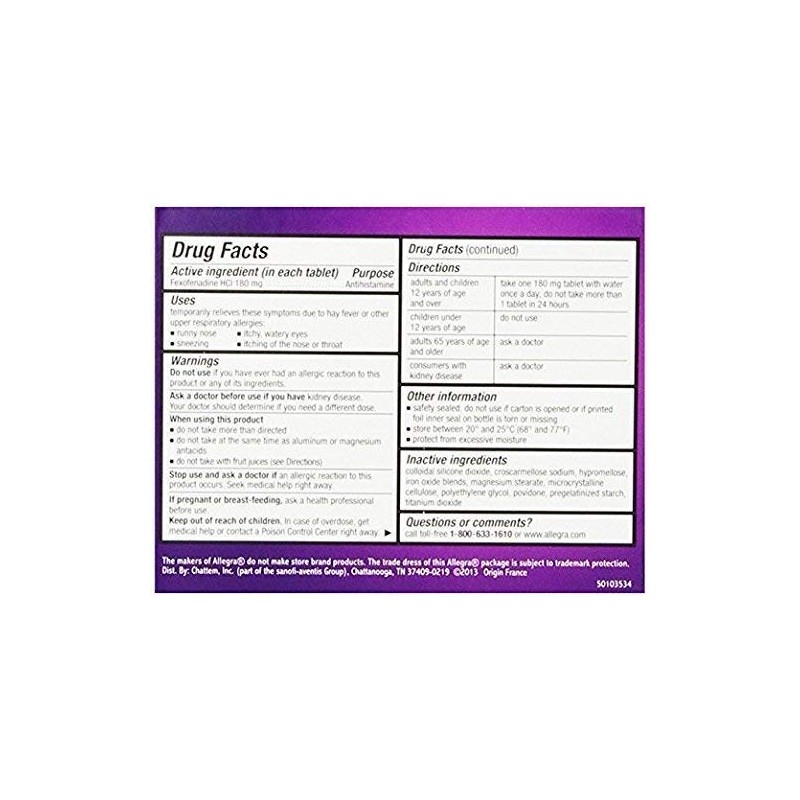 Allegra Adult 24 Hour Allergy Tablets, 180Mg, Noticeable Relief in