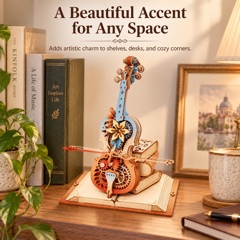 Wooden Cello 3D Puzzle Music Box for DIY Building –