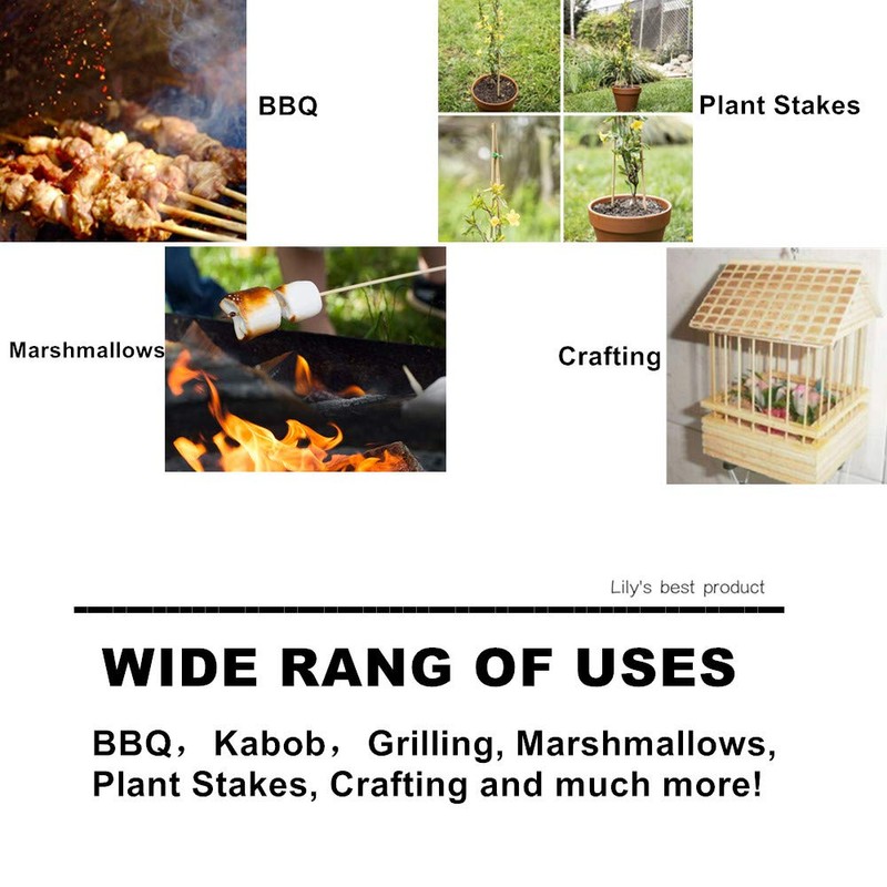HOPELF 16" Natural Bamboo Skewers Sticks for BBQ，Kabob，Grilling，Barbecue，Kitchen，Roasting，Marshmallows，Plant Stakes，Crafting.Φ=4mm, More