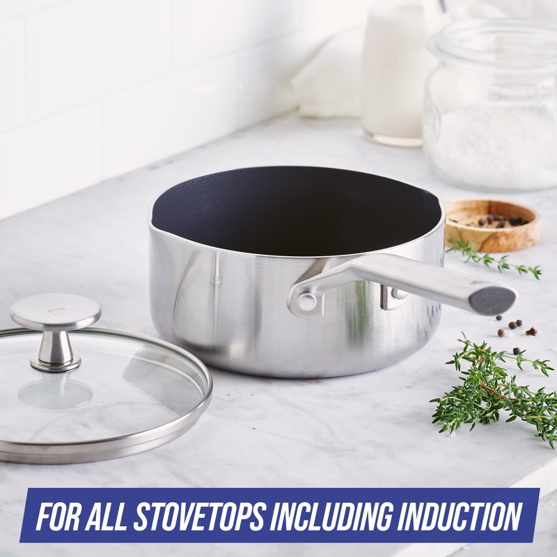 Blue Diamond Cookware Tri-Ply Stainless Steel Ceramic Nonstick, 1.6 QT