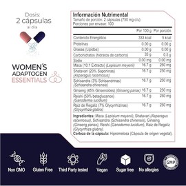 Eternal Nutrition Essentials Maca Adaptógenos Mujer 200 Cápsulas Schisandra Shatavari Reishi Ginseng 100 Porciones 1500 Bienestar Hormonal Control