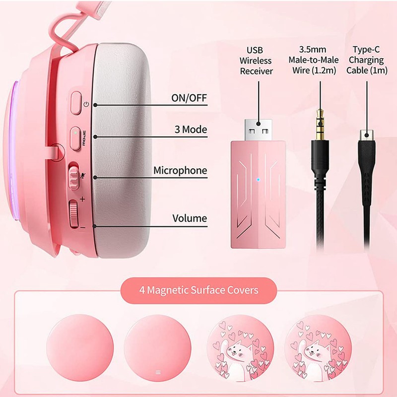 Cat Ear Gaming Headset RGB Light Bluetooth Wireless Headphones with