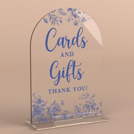 Acrylic Wedding Signs, Dusty Blue Wedding Decor, Blue Weddings Decor, Cards and Gifts Signs for Reception, Modern Calligraphy Arch Acrylic Table Top Sign for Weddings Parties Dinners (Clear)