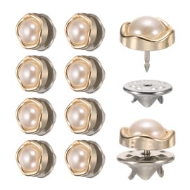 QUARKZMAN 10 Sets Pearl Brooch Buttons 11.5mm No Sewing Pearl Buttons Pins Removable Brooch Anti-Exposure Fixed Cover Buttons Pins for Hats Clothes Coat (White)