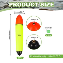 YELARXI Fishing Slip Bobbers, EVA Foam Bobbers Slip Floats with Fish Beads, 3.5 Oz Floatage Fit for Perch Carp Bass Fishing Corks Saltwater Freshwater (2 Pack, Red/Yellow)