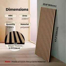 Keemute 4-Pack Bilayer Acoustic Panels Large Self-Adhesive, 47.2” * 23.6” * 0.71” Soundproof Wall Panel, Acoustical Barrier of Polyester Fiber, Decorative Panels for Home&Office ,Black+Brown