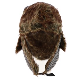 Trendy Apparel Shop Faux Fur Houndstooth Plaid Earflap Winter Trooper Hat - Black