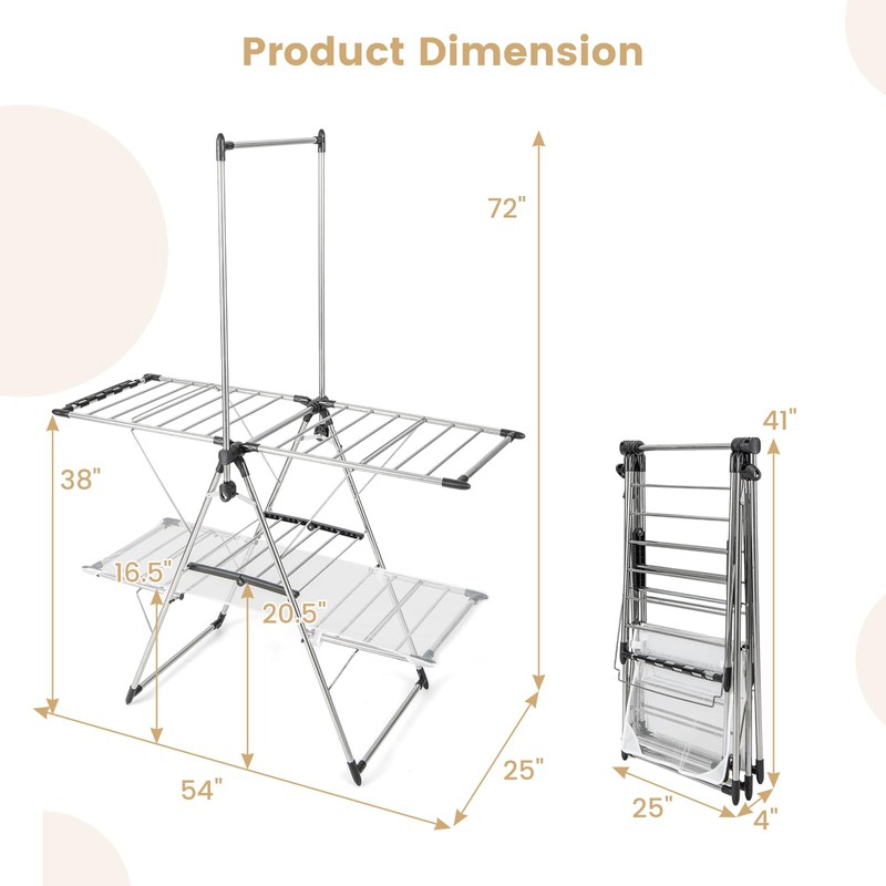 Giantex Clothes Drying Rack, Stainless Steel Foldable Laundry Drying Rack