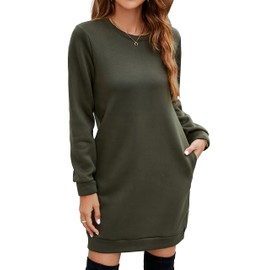 Miselon Womens Long Sleeve Mini Sweater Dresses Casual Pullover Sweatshirt Dresses (Army Green, Medium)