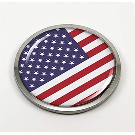 Flag of USA | United States of America | 3D Domed CAR Emblem Badge Sticker Chrome Metal Round Bezel