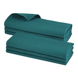 Daloual 6 x Tea Towels 100% Cotton Waffle Pique Kitchen Towel Cleaning Cloth Teal Petrol