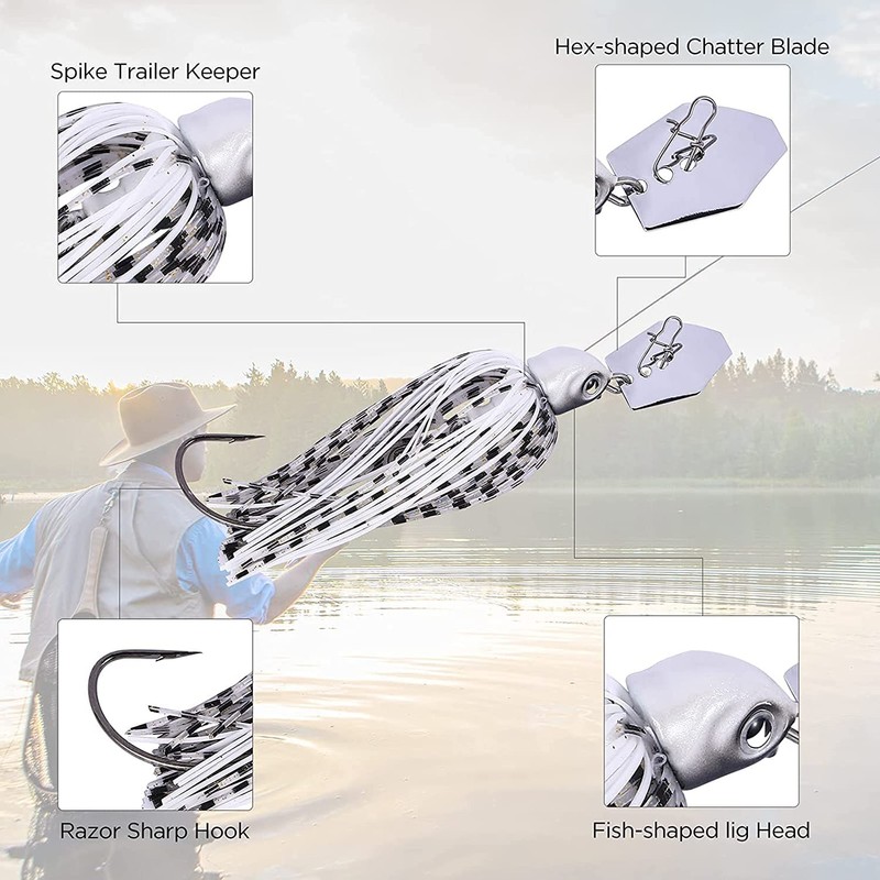 ZOKBOM 6 Pieces Artificial Lures for Bass Chatterbait Pike Chatterbait