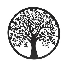 Tree of Life Wall Art Decor Metal Family Hanging Plaque, Round Circle Classic Birds Design, Sturdy Metal Construction, for Home Office Kitchen Entryway Garage