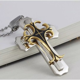 Unbranded Cross Pendant Necklace Stainless Steel Crucifix Cuban Gold Black Men Unisex New