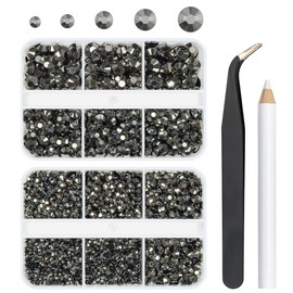 qiipii 3060PCS Metallic Gray Resin Rhinestones for Crafting Metal Grey Flatback Stones 2mm 3mm 4mm 5mm 6mm Steel Gray Gems Diamonds Charms for Nails Face Eyes Makeup Tumblers Bottles DIY Crafts Shoes