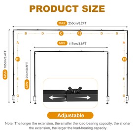 Over The Table Rod Stand with Clamps,Decorative Table Arch Stand,Adjustable 13''-42''H 29"-98" L Weight Capacity 12 Lbs,Hanging Colorful Lights/Balloons/Flower Bouquets Etc(Black)