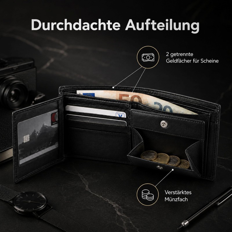 Kronenschein® Wallet Made of Nappa Leather, RFID Protection Premium Men’s