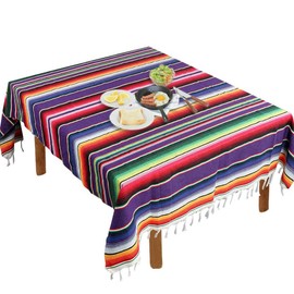 Hxezoc 59 x 84 Inch Mexican Blanket Striped Tablecloth Large Square Fringe Cotton Mexican Serape Tablecloth for Mexican Party Wedding Decorations Outdoor Table Cover (Purple)