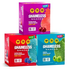 Shameless Snacks Sour Flavors Bundle Healthy Low Carb Keto Gummies Cherry Bomb, Blue Raspberry and Green Apple