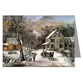 Epic Greeting Cards Currier and Ives Christmas American Homestead, Winter 8Greeting Cards in a boxed set white 5x7 Inch