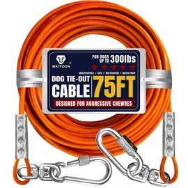 Tie Out Cable for Dogs Up to 300lbs,75ft Extra Strong 1000lbs Break Strength Tie-Out Tether Trolley Training Lead,Dog Run Cable for Yard Garden Park Camping Outside (Orange, 300lbs 75ft)