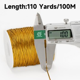 KINGLAKE Gold Elastic Cord Gold String,110 Yards×1MM Metallic Stretch Gold Cord Ribbon,Elastic String Cord for Bracelets,Gift Wrapping,Crafts,Ornaments Hanging,Jewelry Making,Decorations