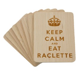 'Pack of 8 Raclette Mat Raclette Beech Wood/with Laser Engraving "Keep Calm and Eat 100X80X7 MM