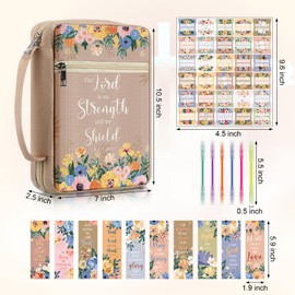 Bible Cover Case for Women 10.5 x 7 x 2.5 Inch Bible Case Bible Cover Bag for Girl Bible Cover Bag with Bookmarks Handle Pockets Large Bible Carrying Case for Bible Study Christian Book Gift(Floral)