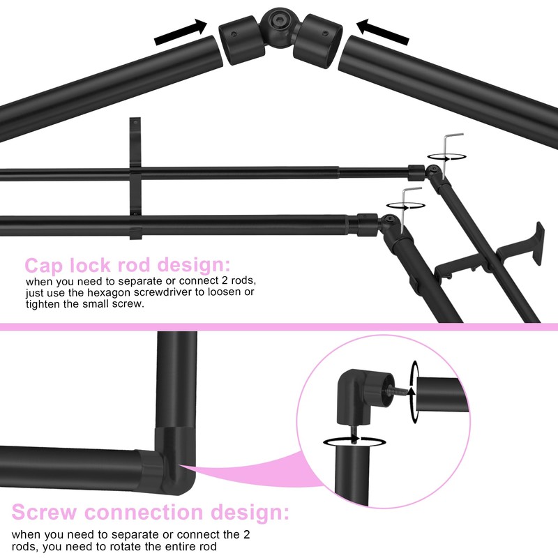 Mayrhyme Black Double Corner Window Curtain Rods with Aluminum End