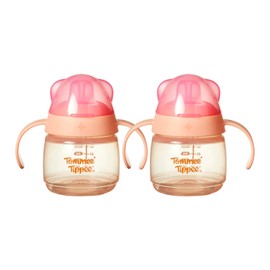 Tommee Tippee - Boquilla de transición para bebé, 4 m+, 5 onzas, a prueba de fugas con boquilla de silicona, rosa, paquete de 2