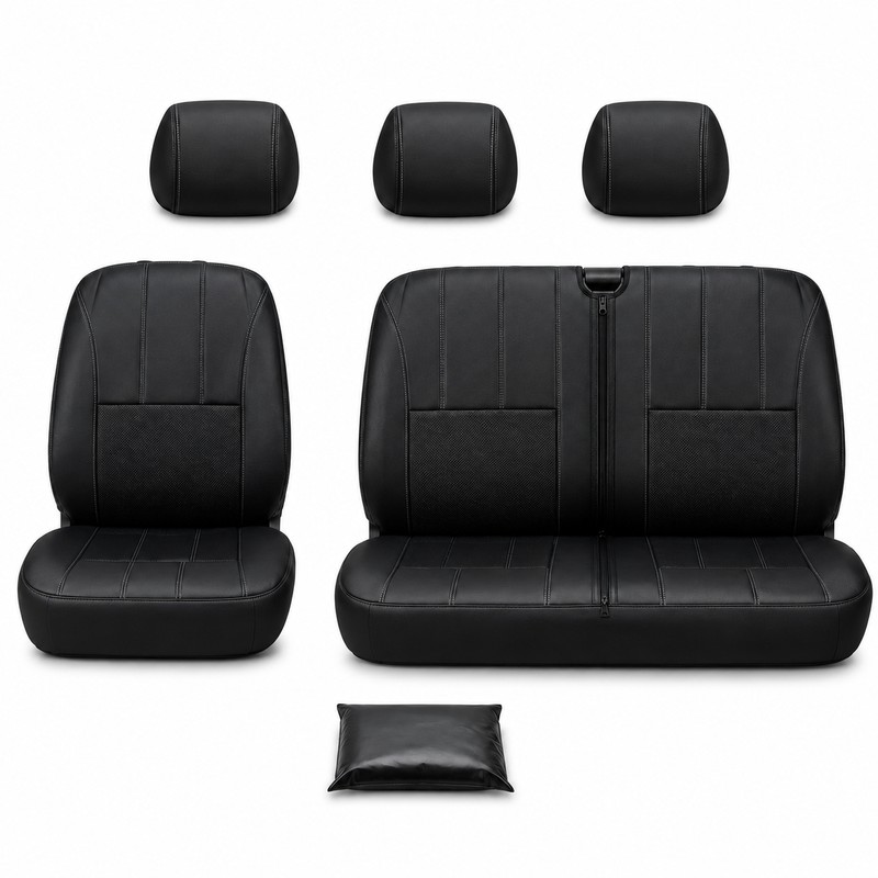 Black PU Leather 2+1 Van Front Seat Cover Set with