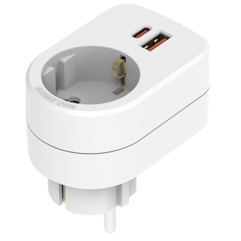 revolt USB Charger Power Plug: 3-in-1 Socket, USB-C with PD