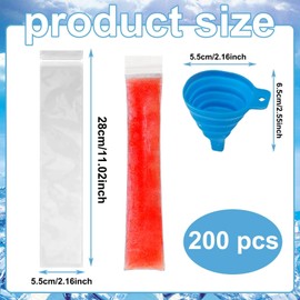 200 Pcs Ice Packs and 1 Funnel, DIY Mold with Funnel for Yogurt, Ice Cream, Rock Sugar, and Fruit Smoothies