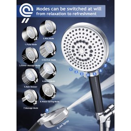 Fitespot Filtered Shower Head with Handheld, High Pressure 9 Spray Setting Showerhead with Filters, Filter Hard Water with Hose, Remove Chlorine, Power Wash Clean Tub (Chrome & ‎Black)