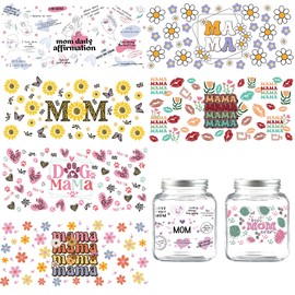 Mama UV DTF Transfer Sticker - 8 Sheets Mom Daily Affirmation Waterproof Rub On Transfers Sticker for 16 Oz Water Bottle Inspirational Quote Butterfly Daisy Sunflower Print Design Uvdtf Cup Wrap