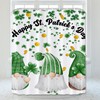 St Patricks Day Shower Curtain, Green Shamrock Leaf with Gnome