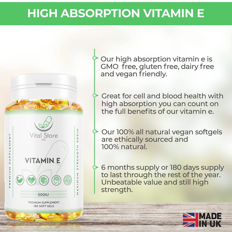 Vitamin E 500IU Vegan Softgels - 6 Month Supply 180ct