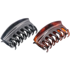 Parcelona French Arch Medium 3 1/4" Celluloid Set of 2 No Slip Grip Hair Claw Clips for Women, Made in France (Black and Tortoise Shell)