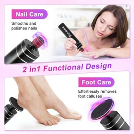Electric Foot File, 2 in 1 Electric Foot Callus Remover, Adjustable 9 Speed Rechargeable Pedicure Foot Filer with LED Display, Replaceable Sandpaper Discs & Nail Bands (Black)