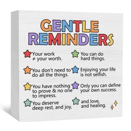 Nitelat Mental Health Decor, Gentle Reminders Positive Affirmations Wooden Box Signs, Inspirational Mental Health Wood Sign Decor for Classroom Therapist School Counselor Office 5x5 Inch Decorative Signs & Plaques