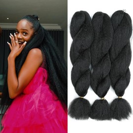 Crochet Vixen Bundles 22 inch Kinky Straight Crochet Hair for Black Women 3 Packs Premium Synthetic Fibers Crochet Braids (1B, 22 inch)