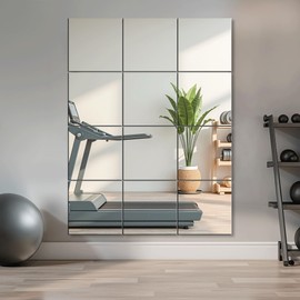 Delma Home Gym Mirrors, 12'' x 12'' Glass Mirror Tiles (12 PCS), Square Large Wall Mirror for Home Gym, Bedroom, Door,Bathroom, Frameless Mirror Sets