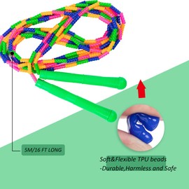 Beprezco Cuerda de saltar larga, cuerda de saltar doble holandesa de 16 pies, paquete de 2, cuerda de saltar para niños y adultos, cuerda segmentada con cuentas, azul y verde