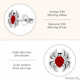 Monkimau Spider Stud Earrings Made of 925 Silver Jewellery Silver Earrings Medical for Children Girls Women, Silver