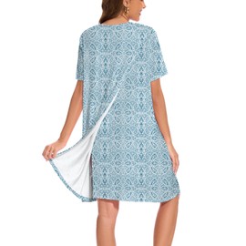 AVIIER Hospital Gowns for Women Open Back Tear Away Snaps 100% Cotton Nightgown Post Shoulder Surgery Dress Adaptive Clothing Blue Flower L, Blue Flower, Large