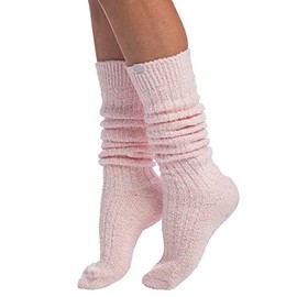 Softies Slouchy Marshmallow Socks, Warm Cozy & Fluffy Socks with Grips for Women, Heather Blush Pink, One Size Fits All