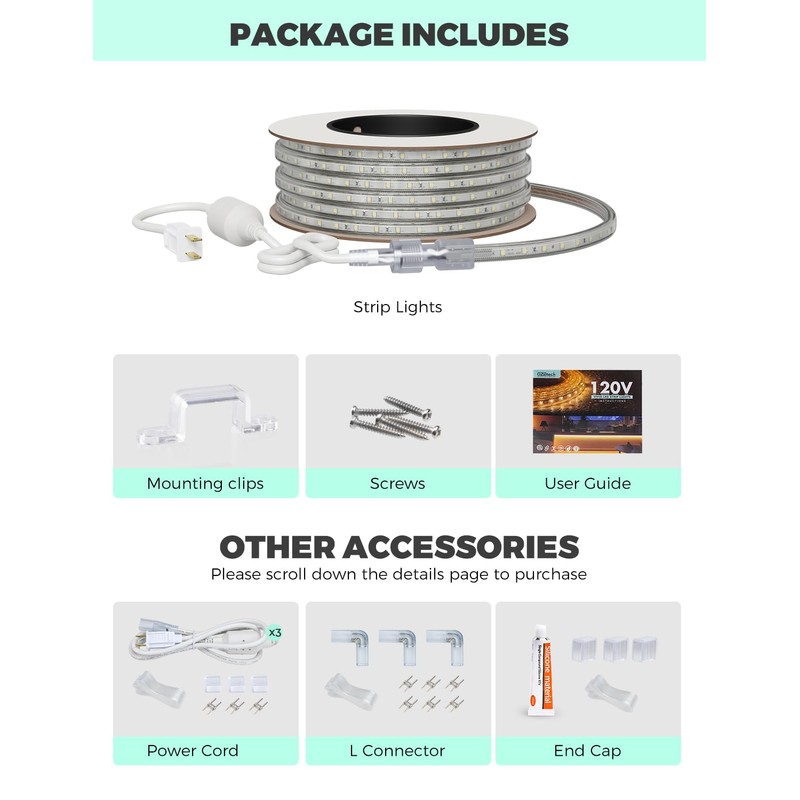 GZBtech AC 110-120V LED Strip Lighting 100FT/30M, 6000K Cool White