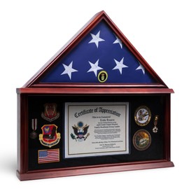 DECOMIL - Large Military Shadow Box Frame Memorial Burial Funeral Flag Display Case for 5x9 Flag, Solid Wood (Mahogany) (Airforce)