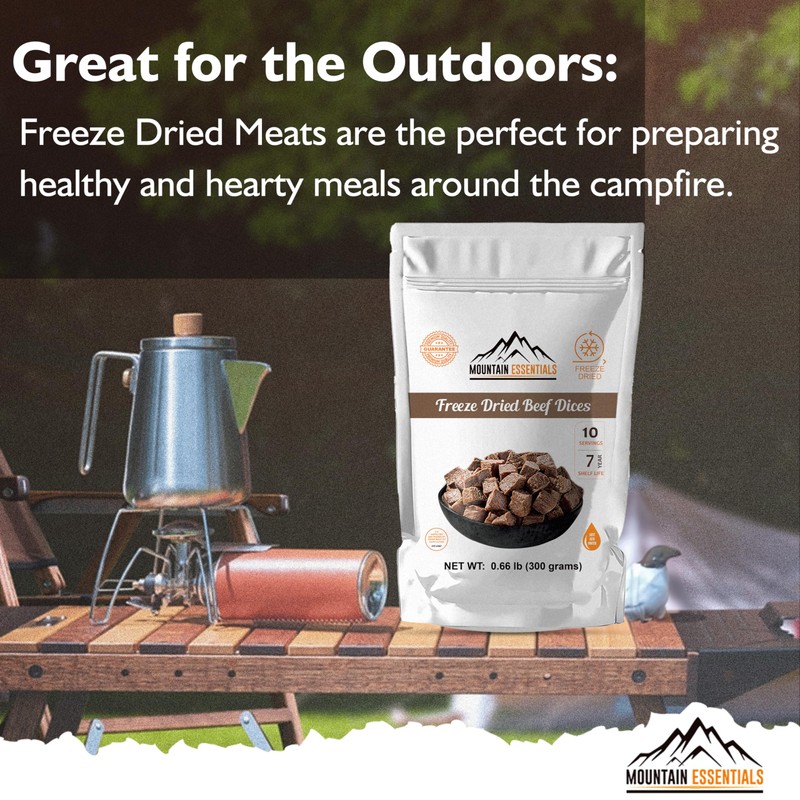 MOUNTAIN ESSENTIALS Freeze-Dried Diced Beef – Fully Cooked Meat |